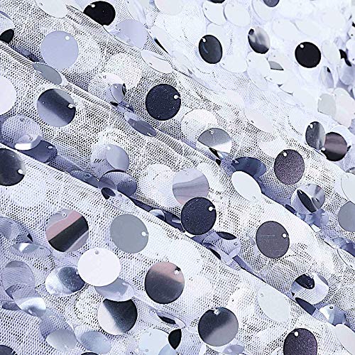 Balsacircle 120-Inch Silver Big Payette Round Xl Sequin Tablecloth Table Linens Wedding Party Events Decorations Kitchen Dining